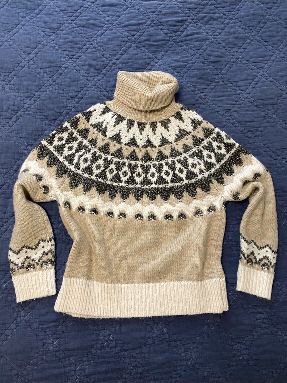 Fair Isle Turtleneck Sweater In Neutral Tones Sz S - Picture 7 of 13